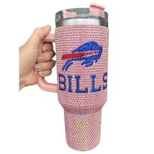 NEW PINK BUFFALO BILLS SPARKLY RHINESTONE WATER BOTTLE